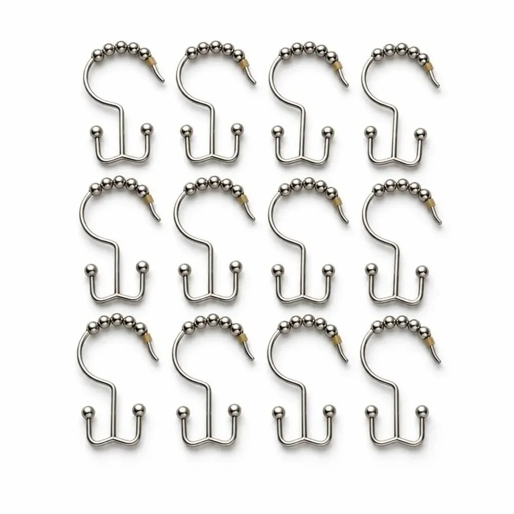 Unbranded Double Glide Roller Set of 12 Shower Curtain Hooks, Double Sided